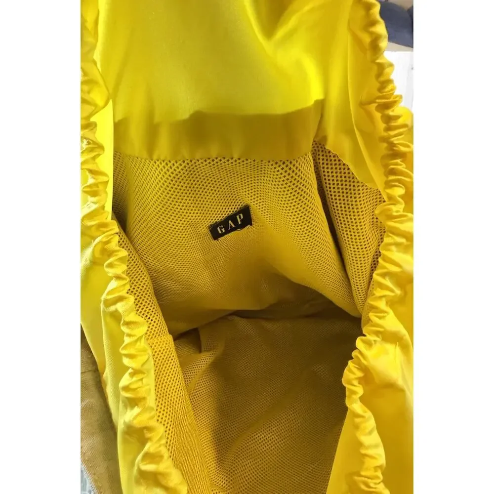 Gap Tan Cotton Tote Bag with Yellow Mesh Drawstring Lining Pockets Crossbody